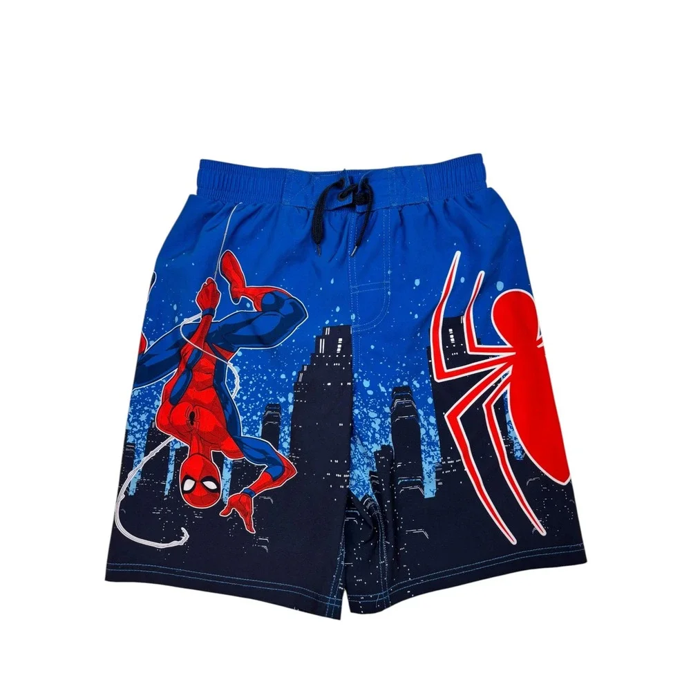 Marvel Spider-Man Boys Blue City Skyline Swim Trunks Board Shorts Large 10-12